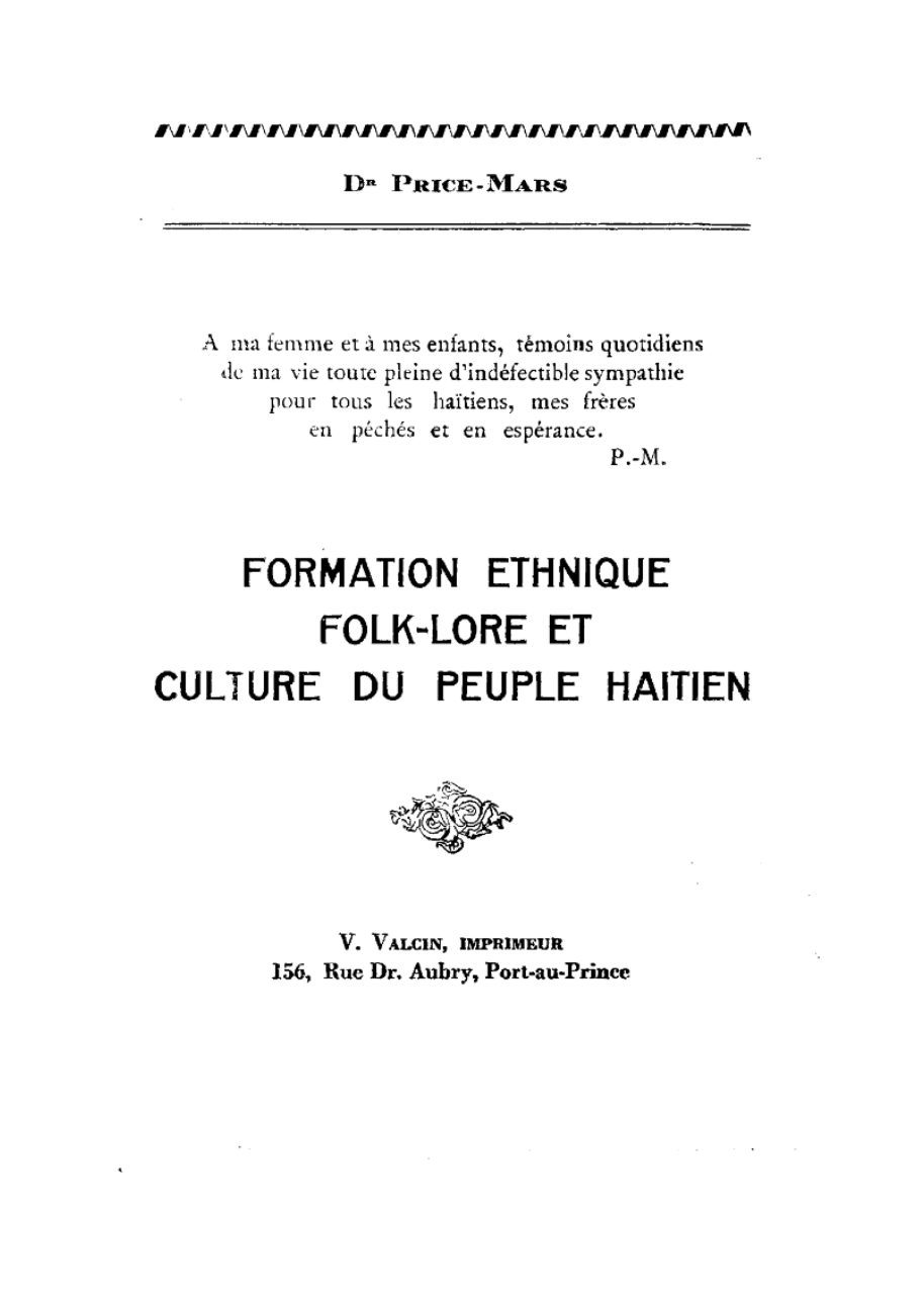 Read more about the article Formation Ethnique Folk-Lore et Culture du Peuple Haïtien